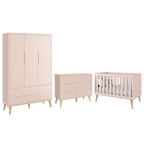 Dormitório Completo Infantil Theo 3 Portas, Cômoda 6 Gavetas e Berço com Pés Madeira Natural - Reller Móveis