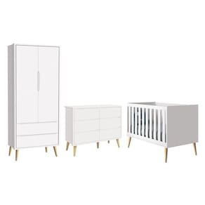 Dormitório Completo Infantil Theo 2 Portas, Cômoda 6 Gavetas e Berço com Pés Madeira Natural- Reller Móveis