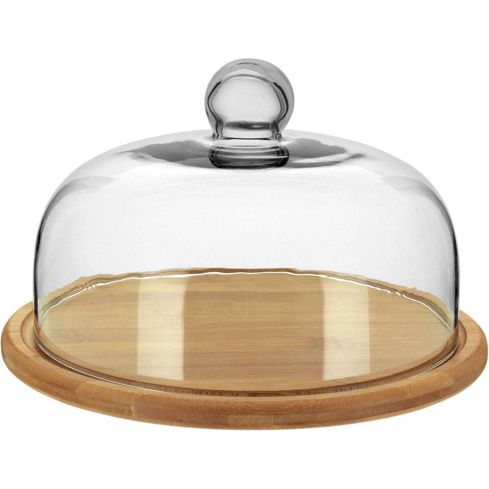 PRATO BOLO 15x26x26cm BAMBU NATURAL TAMPA VIDRO