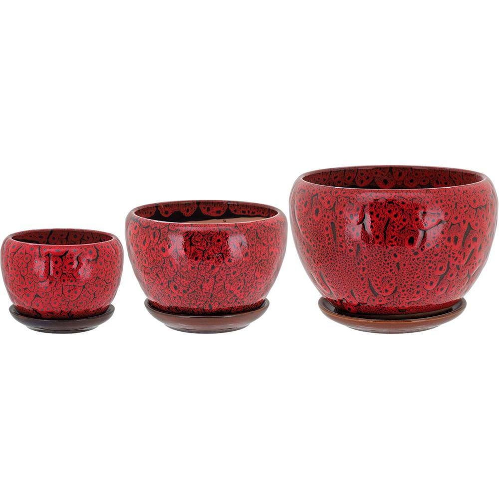 Cachepô Cerâmica Vermelho 3Pç