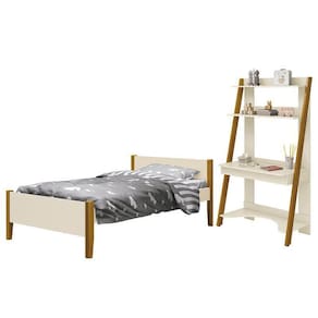 Jogo de Quarto Infantil Simba Estante Escrivaninha e Cama com Pés Amadeirado - Reller Móveis