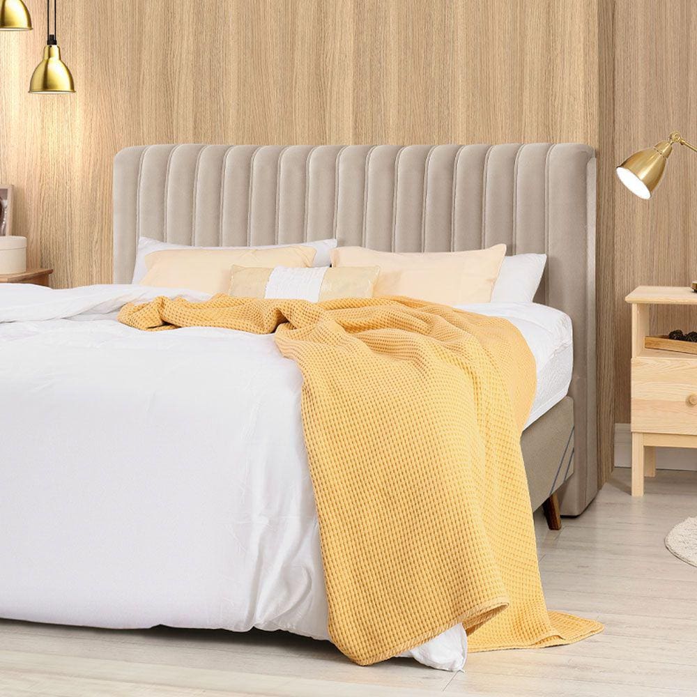 Cabeceira Cama Box King Estofada Havai Veludo Bege