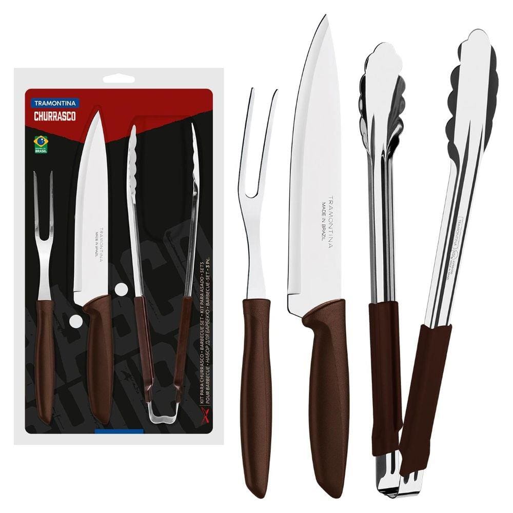 Kit para Churrasco Plenus com 3 Peças em Aço Inox Marrom Tramontina