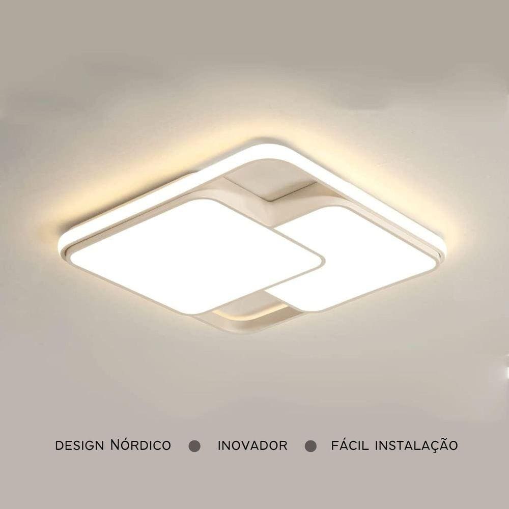 Luminária de LED de sobrepor quadrada Bivolt 32W 3 em 1 com luz central dupla