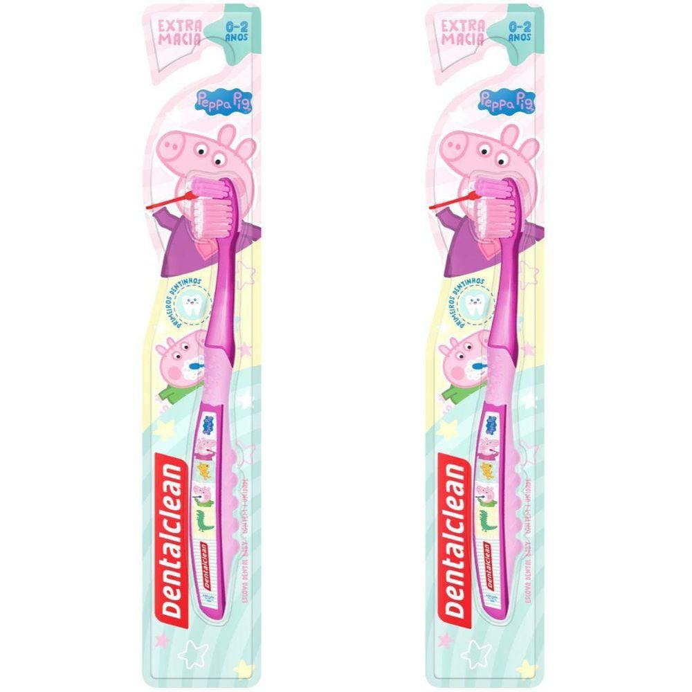 2X Escova De Dente Baby Peppa Pig 0-2 Anos Rosa Dentalclean