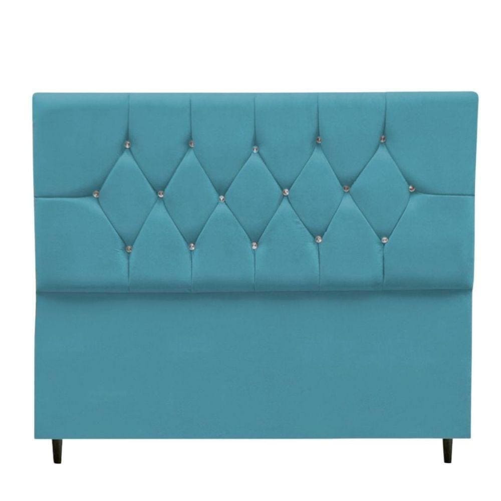 Cabeceira Cama Box Solteiro 90cm Geovana Suede Azul Turquesa