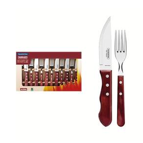 Jogo De Talheres Para Churrasco Jumbo Em Aço Inox Com Cabo Vermelho Polywood 12 Peças - Tramontina