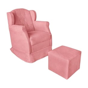 Poltrona Amamentação Com Balanço E Puff Luxo Suede Manuela Cor:rosê