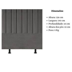 Cabeceira De Cama Casal Box 140 Cm Karla Carla Corino Cor:cinza