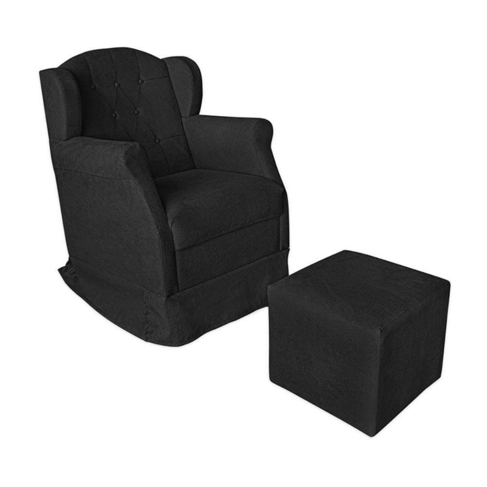 Poltrona Amamentação Com Balanço E Puff Luxo Suede Manuela Cor:preto