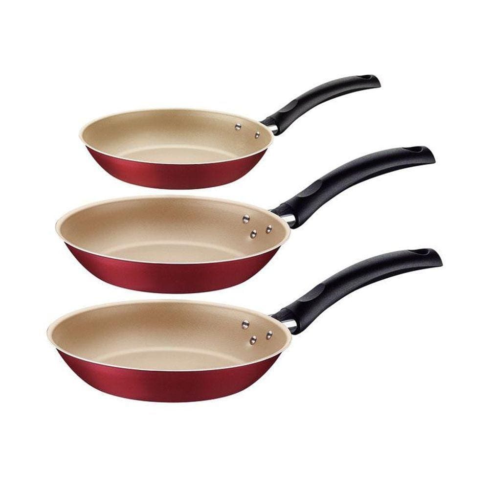 Jogo De Frigideiras Turim Em Alumínio Antiaderente Starflon Vermelho 3 Pcs - Tramontina