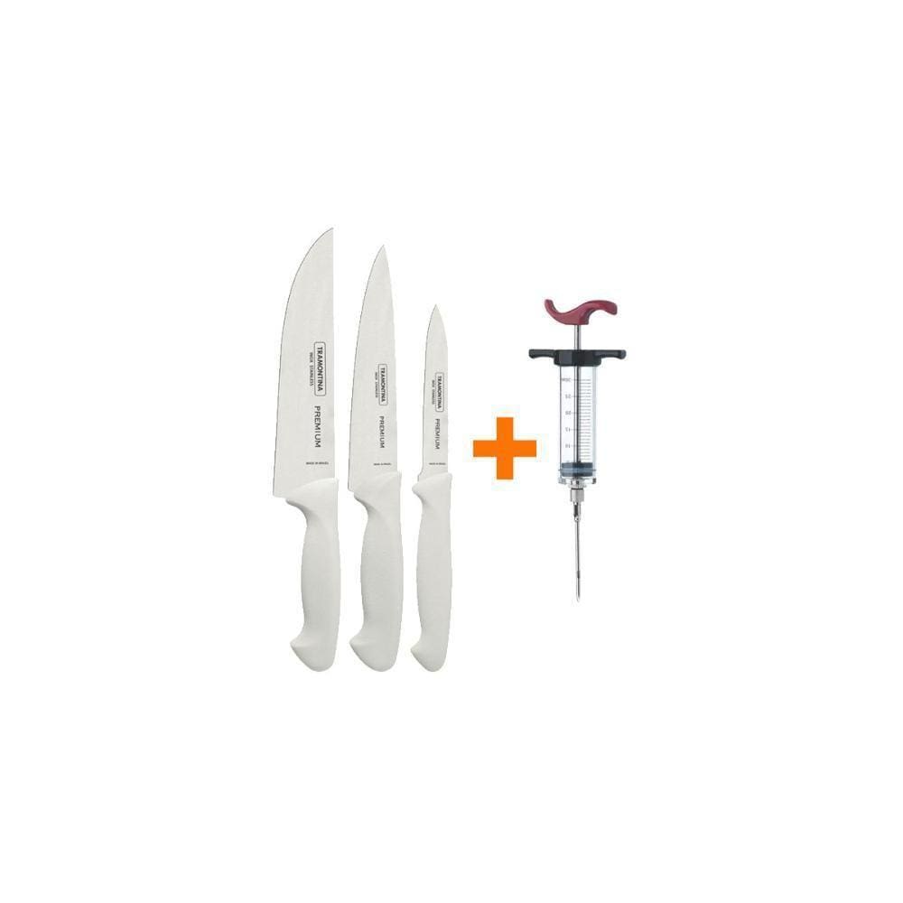 Kit - Faqueiro Premium 3 Peças + 1 Injetor De Temperos Para Churrasco - Tramontina