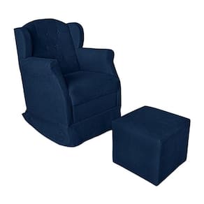 Poltrona Amamentação Com Balanço E Puff Luxo Suede Manuela Cor:azul Marinho