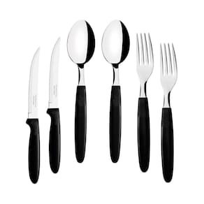 Kit - Jogo De Facas, Garfos E Colheres Ipanema 36 Peças Em Aço Inox Cabo Preto Ptop - Tramontina