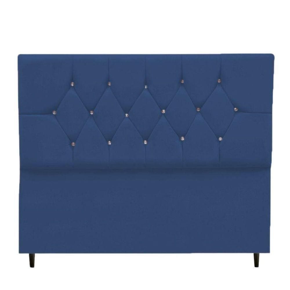 Cabeceira Cama Box Solteiro 90 Cm Geovana Suede Azul Marinho
