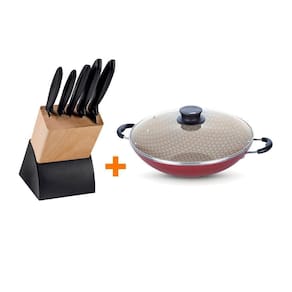 Kit - Faqueiro Plenus 6 Peças + 1 Panela Wok 36cm Vermelha - Tramontina