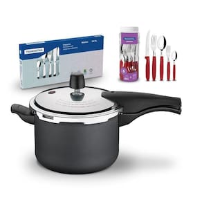 Kit - Panela De Pressão 4,5 Grafite + 1 Faqueiro Vermelho 30pç + 1 Faqueiro Inox 24pç - Tramontina