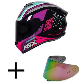 Capacete ASX Draken Cougar Preto e Rosa Mais Viseira Camaleão