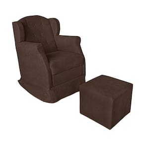 Poltrona Amamentação Com Balanço E Puff Luxo Suede Manuela Cor:marrom