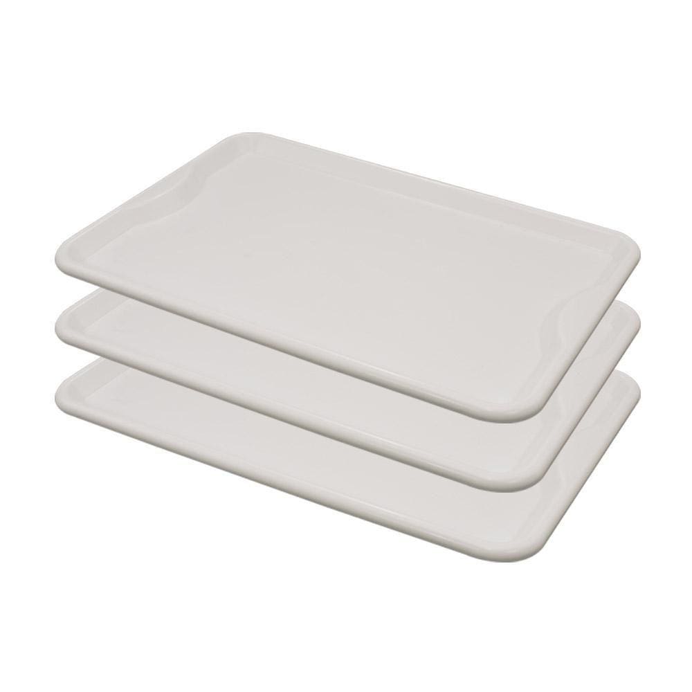 Conjunto 3 Bandejas Plásticas Self-service Refeição 48 X 32,5 X 2 Br-100 Branca - Della Plast
