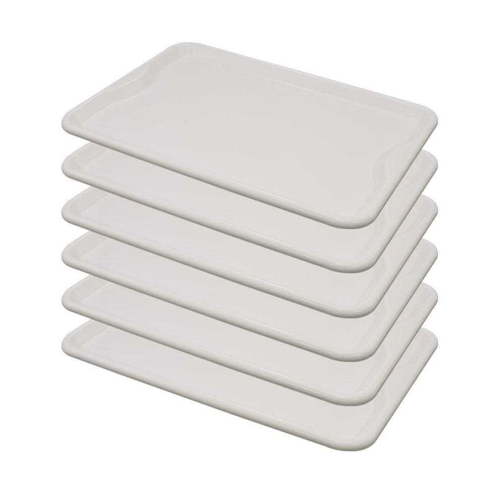 Conjunto 6 Bandejas Plásticas Self-service Refeição 48 X 32,5 X 2 Br-100 Branca - Della Plast