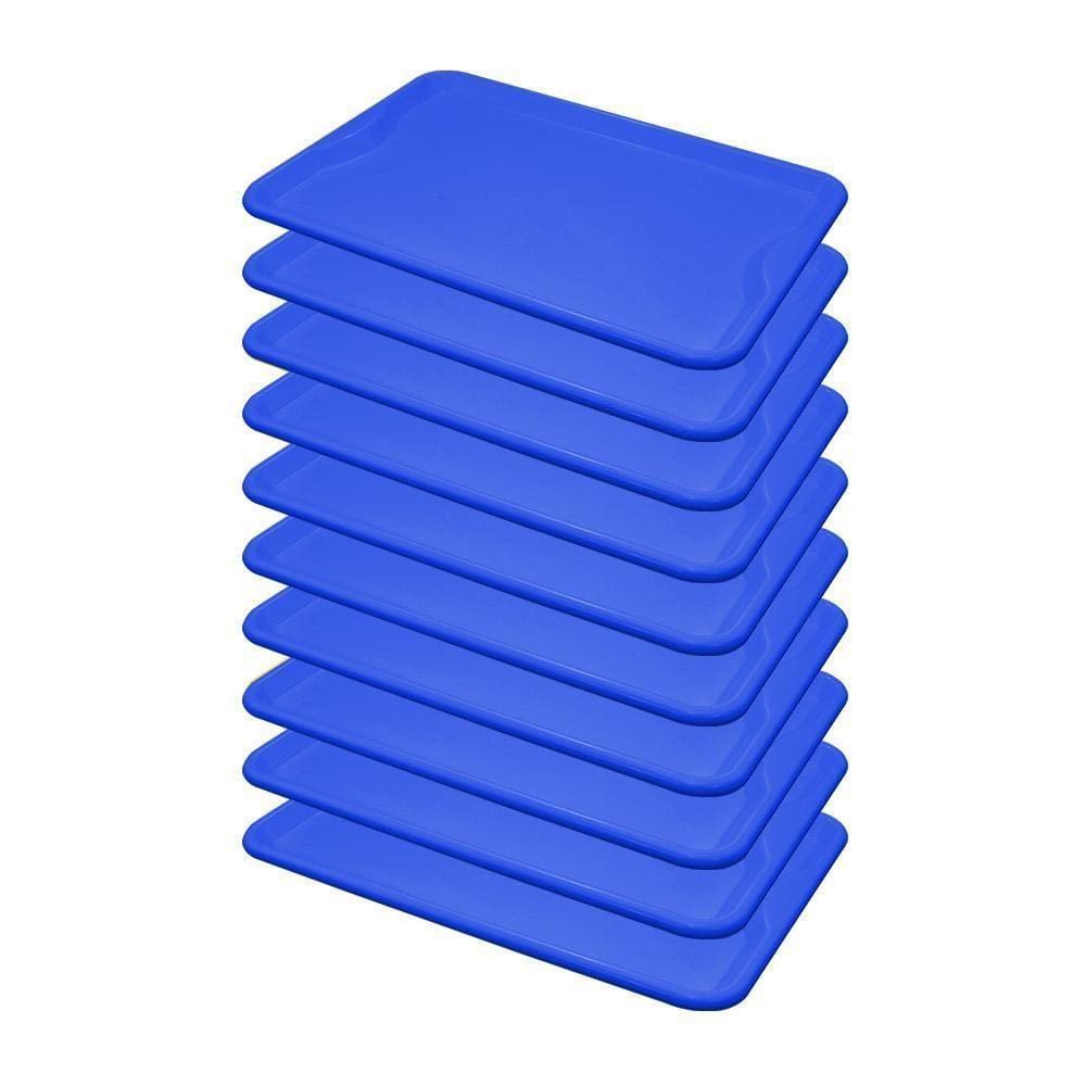 Conjunto 10 Bandejas Plásticas Self-service Refeição 48 X 32,5 X 2 Br-100 Azul - Della Plast