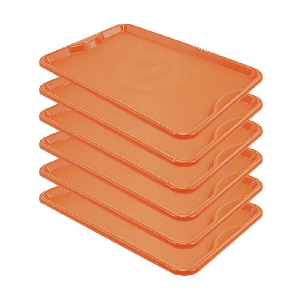 Conjunto 6 Bandejas Plásticas Self-service Refeição 48 X 32,5 X 2 Br-100 Laranja - Della Plast