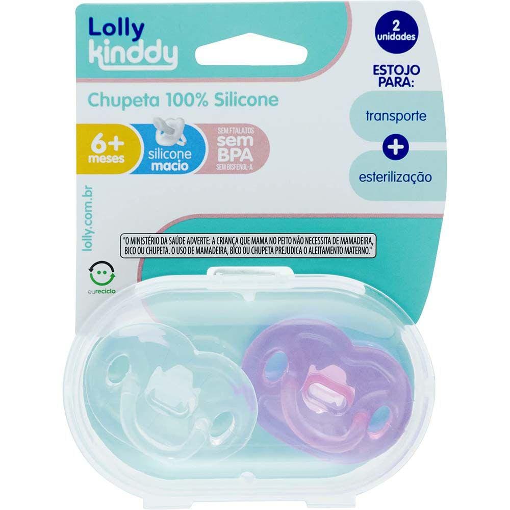 Kit 2 Chupetas - Silicone - 6m - Rosa - Lolly Kinddy