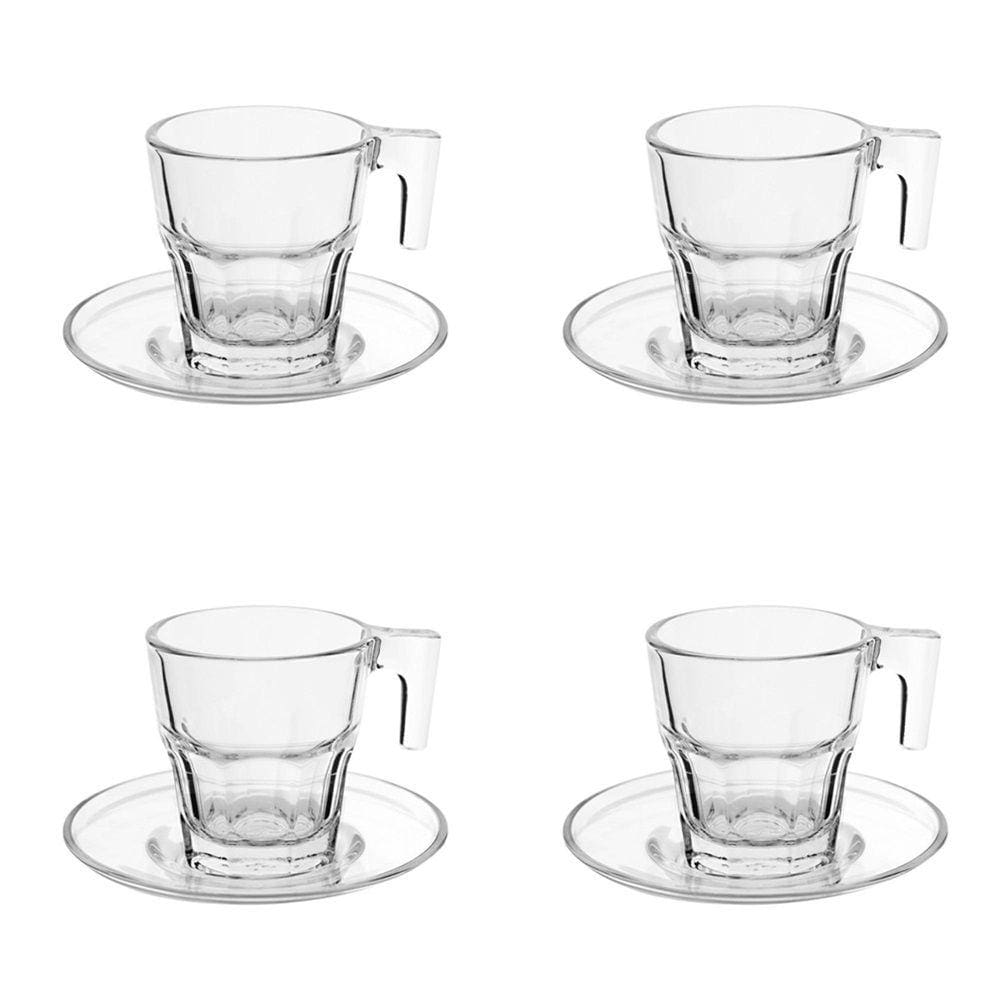 Jogo 4 Xícaras com Pires para Café em Vidro 70ml