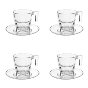 Jogo 4 Xícaras com Pires para Café em Vidro 70ml