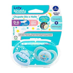 Kit 2 Chupetas - Silicone - Dia e Noite - 0-6m - Azul - Lolly Kinddy