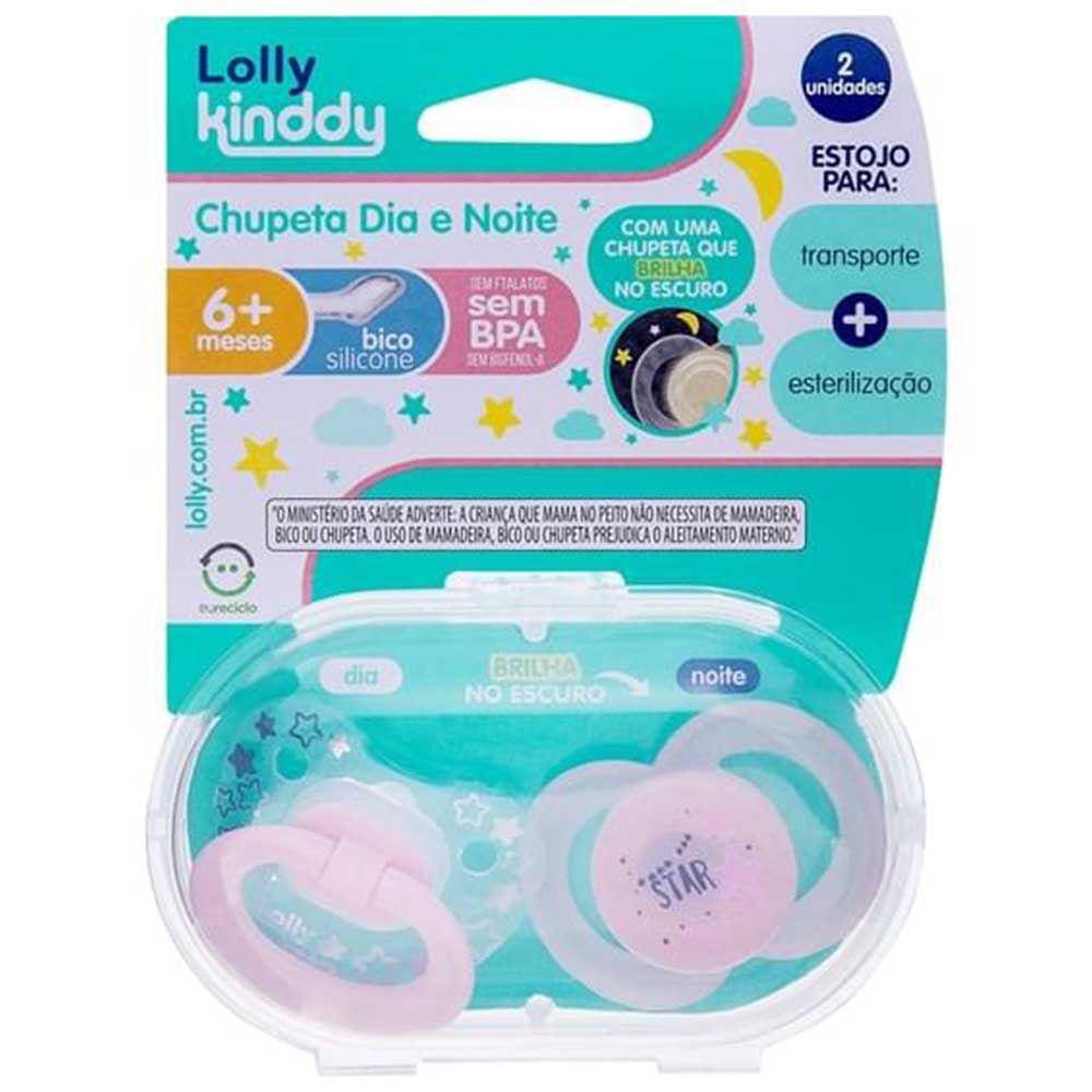 Kit 2 Chupetas - Silicone - Dia e Noite - 6m - Rosa - Lolly Kinddy