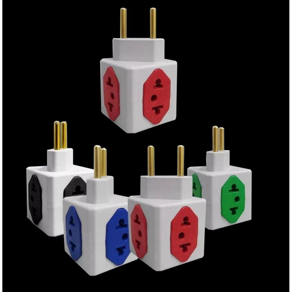 Kit 10 Adaptador de Tomada Cubo Colorido 4 Entradas 10A  20A