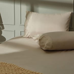 Jogo de Cama 3 Peças Acetinado Bordado Inglês Palha LMPeter Casal