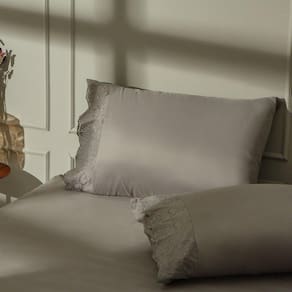 Jogo de Cama 3 Peças Acetinado Bordado Inglês Cinza LMPeter Queen