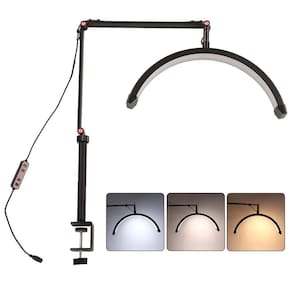 Luminaria Estetica Spa Salao de Beleza Arco Meia Lua 3 Tons Suporte Celular Mesa Limpeza de Pele Ajustavel Iluminaçao