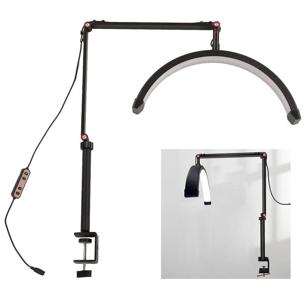 Luminaria Estetica Salao de Beleza Spa Arco Meia Lua 3 Tons Led Suporte Celular Mesa Limpeza de Pele Iluminaçao Ajustavel