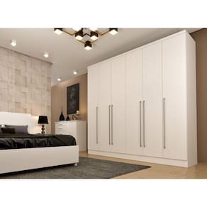 Quarto de Casal Roupeiro 6 Portas Portugal, Cama Casal Queen, Cabeceira e Cômoda 5 Gavetas Neve