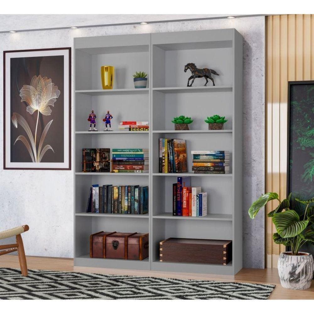 Conjunto Estante Livreiro Multiuso Larissa Cinza