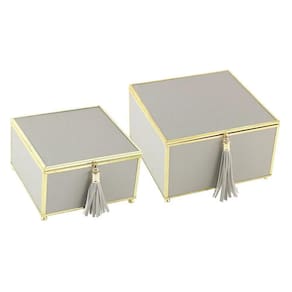 Conjunto De Caixas Decorativas Cinza/Dourado 2 Peças - Btc