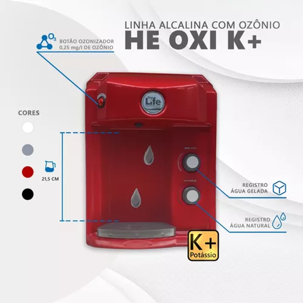 Filtro Purificador Água Gelada e Natural Super Alcalina Ionizada e Ozônio c/ adição minerais e Potássio K+ - Top Life