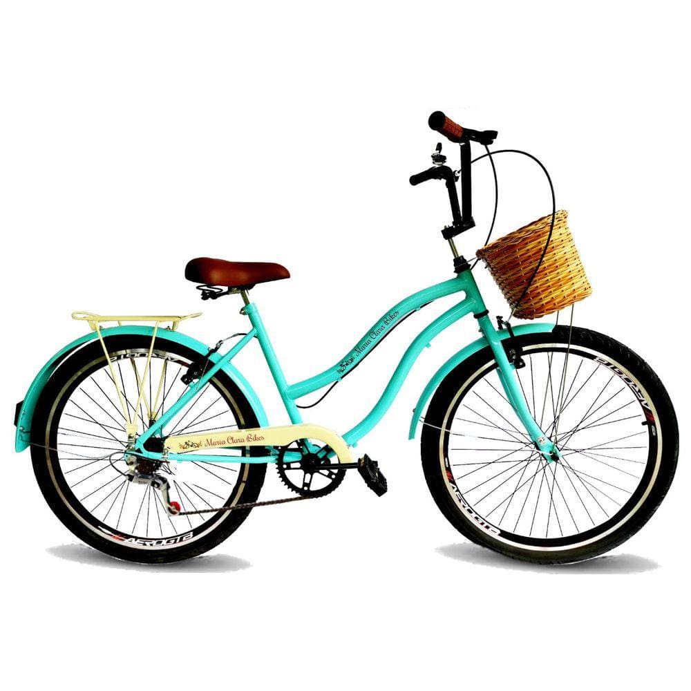 Bicicleta aro 26 feminina retrô cesta tipo vime 6v tiffany