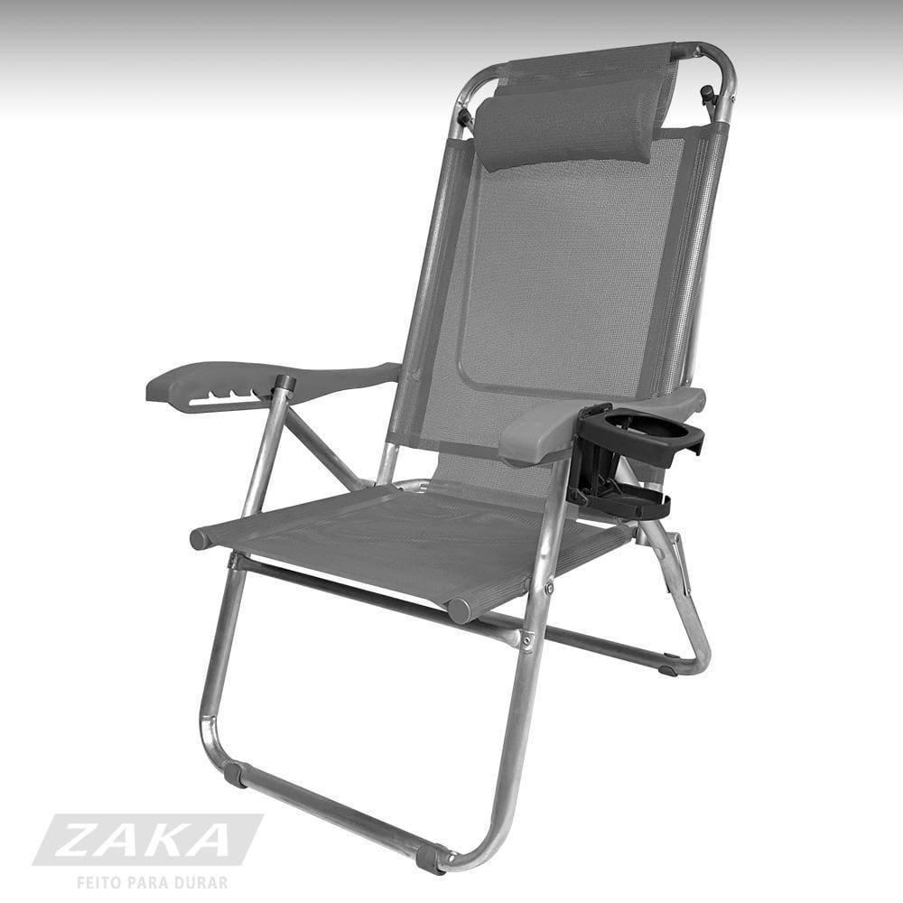 Cadeira de Praia Alum UP Line Cinza Zaka 120KG 5 Posições