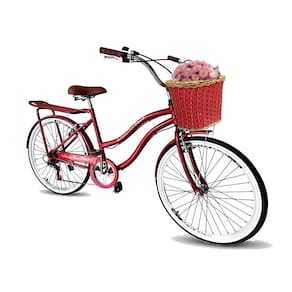 Bicicleta feminina aro 26 com cestinha tpo vime retrô 6v vrm