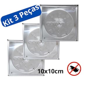 Kit 3 Tampa Ralo Grelha Inox Quadrado Banheiro Cozinha 10Cm