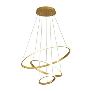 Pendente 3 Anéis Inverse Dourado 60cm Led 58W Bivolt