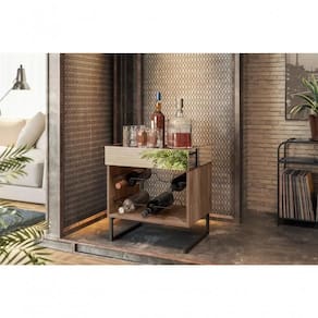 Adega de Vinho Aurora Espelhada 6 Garrafas Pés Metálicos Estilo Industrial Cor Demolição com Preto - Dream Home Design