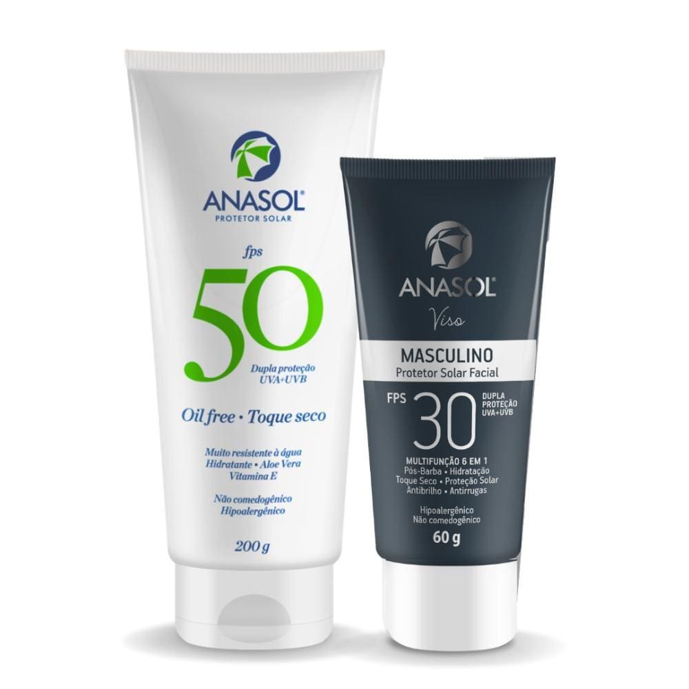 Kit Protetor Facial Anasol Masculino Fps 30 60G + Corporal Fps 50 Toque Seco 200G