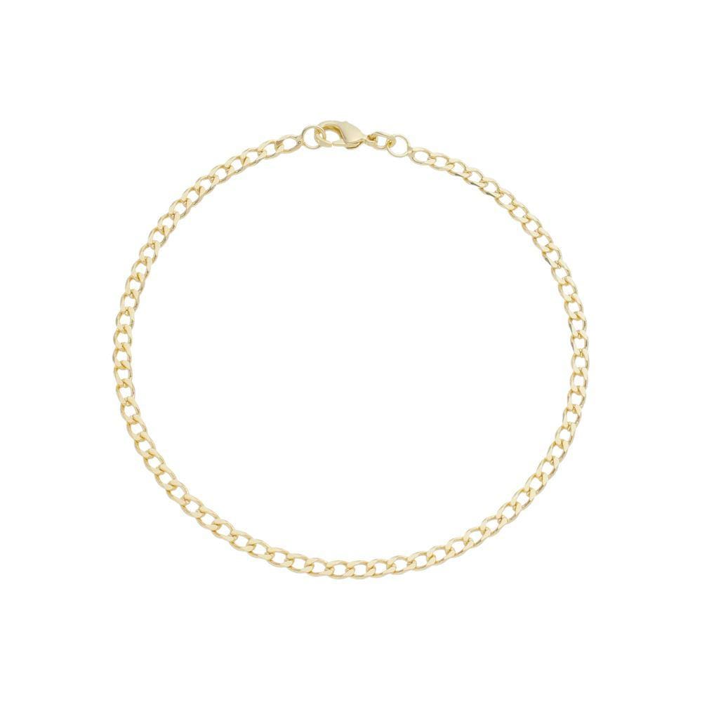 Pulseira Groumet Curta Diamantada 3mm Folheado em Ouro 18k