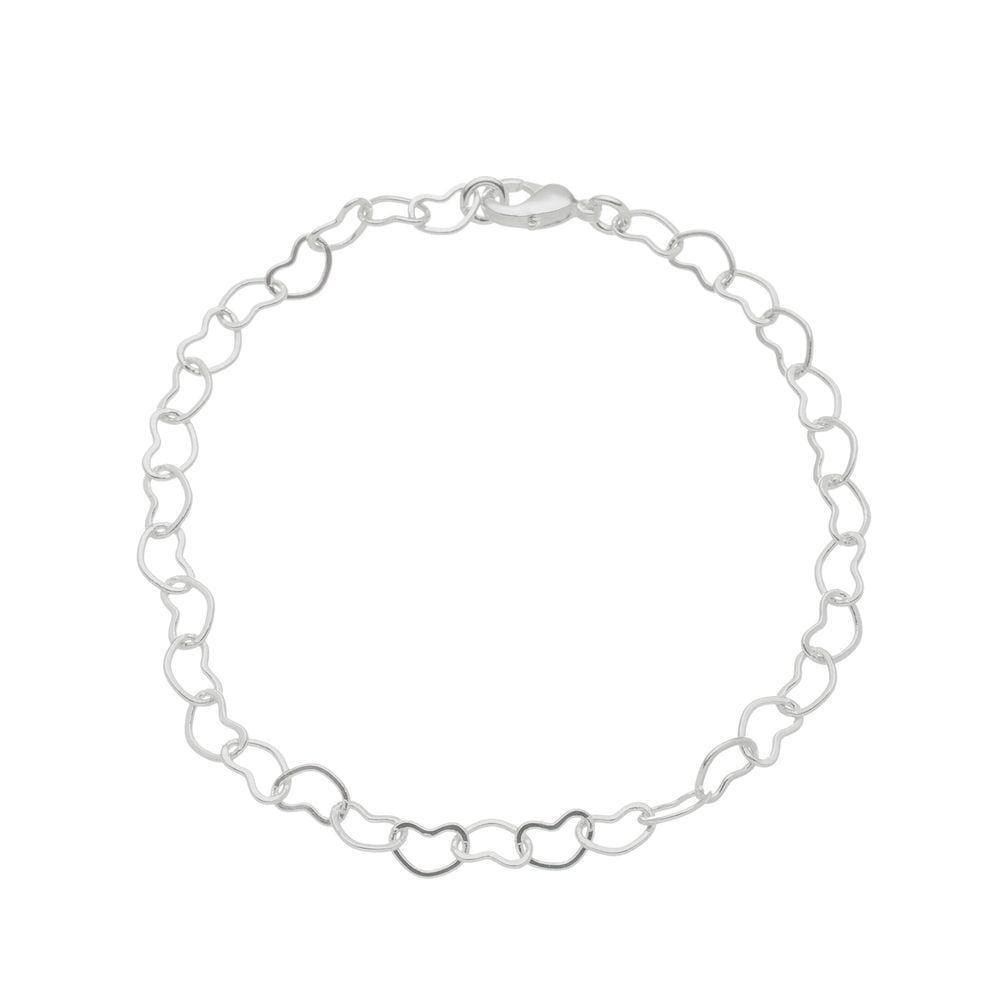 Pulseira Corações Vazados 5mm Folheada a Prata